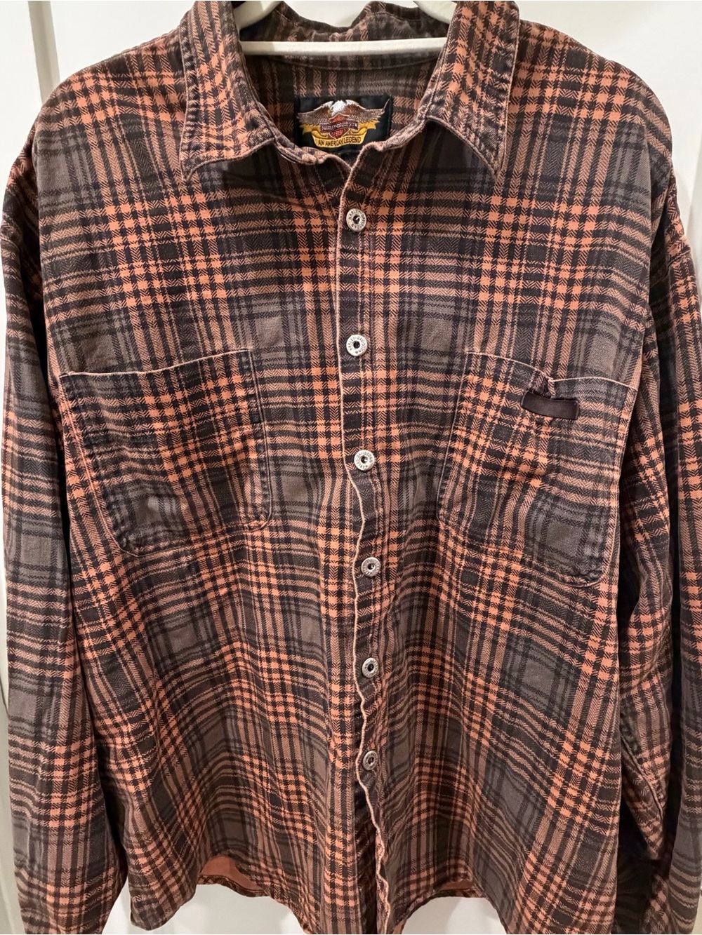 Harley-Davidson Men's Plaid Button-Down Shirt in Rust and Brown